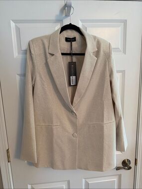 White Fox Boutique Ivory Sparkle Single-Button Blazer
